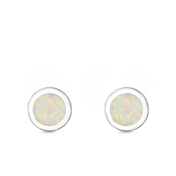 Round Stud Earrings Lab Created White Opal 925 Sterling Silver (6mm)